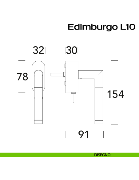 Maniglia in acciaio per finestra DK con funzione TBT Edimburgo L10 Reguitti Inox disegno