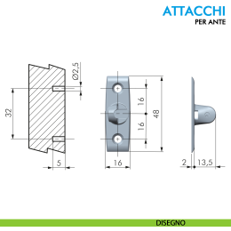 Attacco anta per pistone K12 System Ferramenta Livenza fissaggio a vite 2