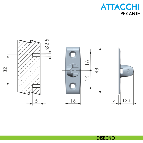 Attacco anta per pistone K12 System Ferramenta Livenza fissaggio a vite -disegno