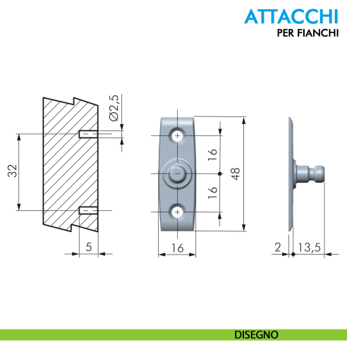Attacco fianco per pistone K12 System Ferramenta Livenza fissaggio a vite - disegno