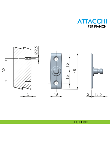 Attacco fianco per pistone K12 System Ferramenta Livenza fissaggio a vite - disegno