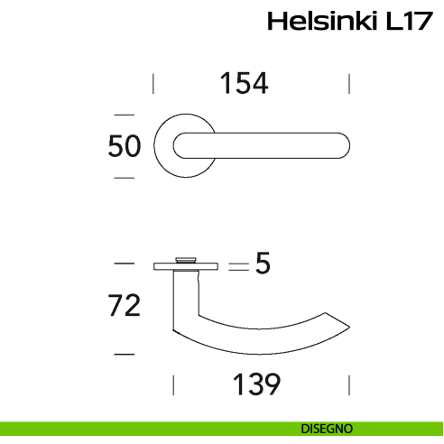 Maniglia in acciaio per porta Helsinki L17 Reguitti Inox - disegno