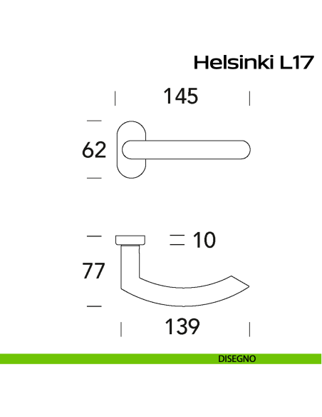 Maniglia in acciaio per porta Helsinki L17 Reguitti Inox rosetta ovale - disegno
