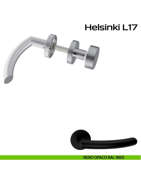 Maniglia in acciaio Helsinki Q17 e pomolo fisso 2Q1 Reguitti Inox - nero
