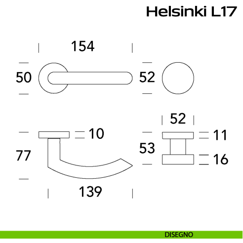 Maniglia in acciaio Helsinki Q17 e pomolo fisso 2Q1 Reguitti Inox - disegno