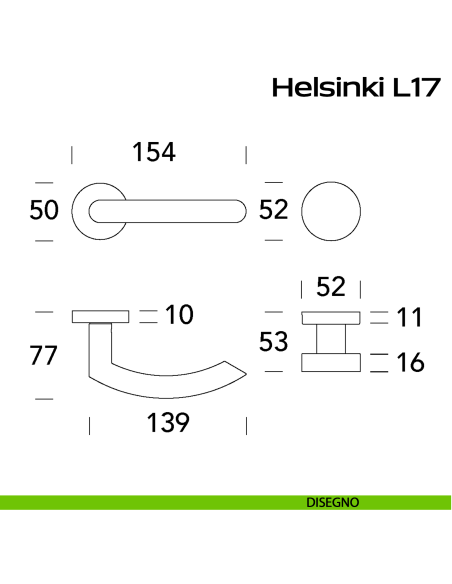 Maniglia in acciaio Helsinki Q17 e pomolo fisso 2Q1 Reguitti Inox - disegno