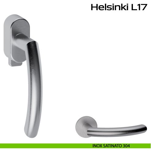 Maniglia in acciaio per finestra DK con pulsante su placca Helsinki L17 Reguitti Inox - inox satinato 304