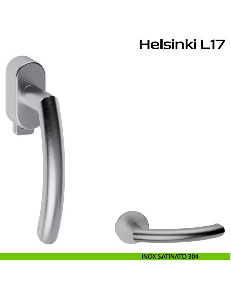 Maniglia in acciaio per finestra DK con pulsante su placca Helsinki L17 Reguitti Inox - inox satinato 304