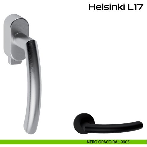Maniglia in acciaio per finestra DK con pulsante su placca Helsinki L17 Reguitti Inox - nero opaco RAL 9005
