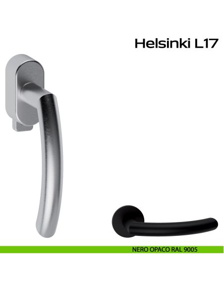 Maniglia in acciaio per finestra DK con pulsante su placca Helsinki L17 Reguitti Inox - nero opaco RAL 9005