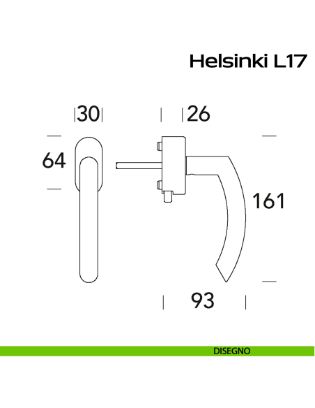Maniglia in acciaio per finestra DK con pulsante su placca Helsinki L17 Reguitti Inox disegno