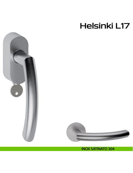 Maniglia in acciaio per finestra DK con chiave Helsinki L17 Reguitti Inox - inox satinato 304