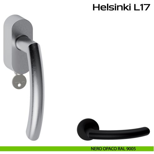 Maniglia in acciaio per finestra DK con chiave Helsinki L17 Reguitti Inox - nero opaco RAL 9005