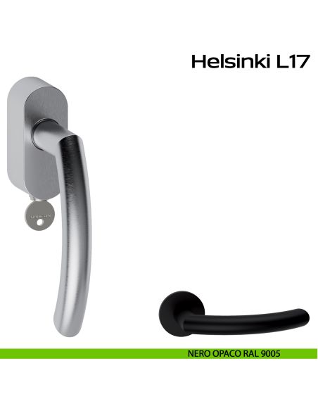 Maniglia in acciaio per finestra DK con chiave Helsinki L17 Reguitti Inox - nero opaco RAL 9005