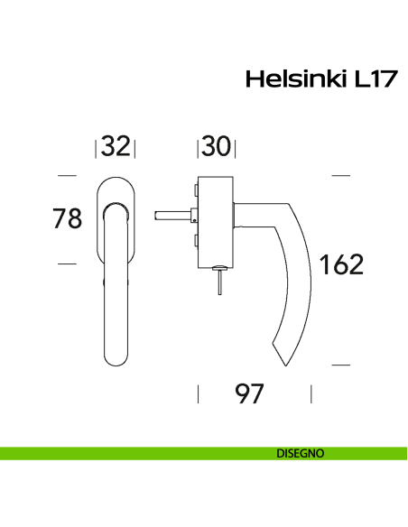 Maniglia in acciaio per finestra DK con chiave Helsinki L17 Reguitti Inox disegno