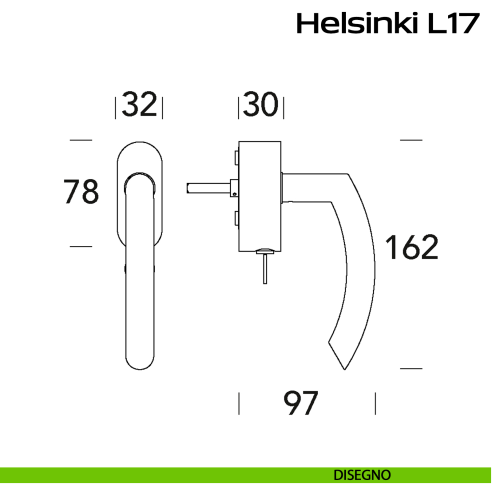 Maniglia in acciaio per finestra DK con funzione TBT Helsinki L17 Reguitti Inox disegno