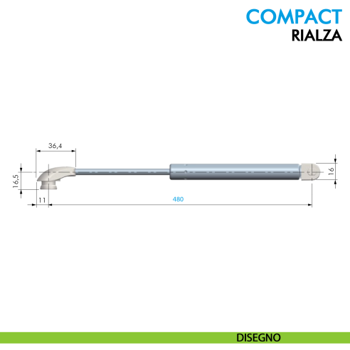 Pistone a gas Ferramenta Livenza Compact rialza frizionata lunghezza 480 mm - disegno