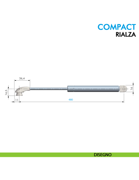 Pistone a gas Ferramenta Livenza Compact rialza frizionata lunghezza 480 mm - disegno