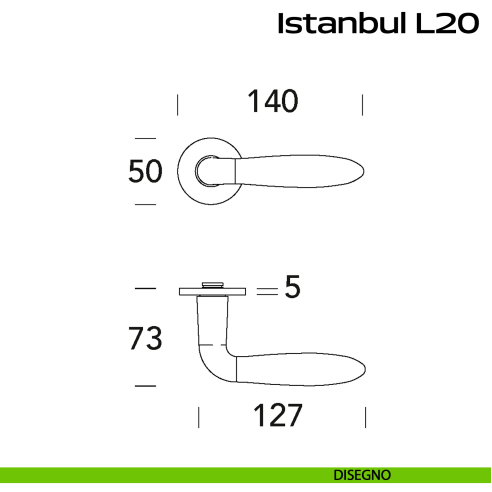 Maniglia in acciaio per porta Istanbul L20 Reguitti Inox - disegno