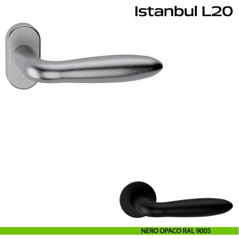 Maniglia in acciaio per porta Istanbul L20 Reguitti Inox rosetta ovale - nero opaco RAL 9005