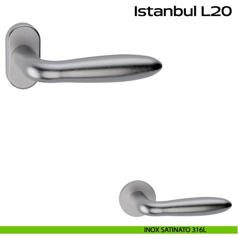 Maniglia in acciaio per porta Istanbul L20 Reguitti Inox rosetta ovale - inox satinato 316L