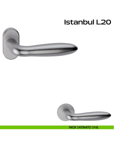 Maniglia in acciaio per porta Istanbul L20 Reguitti Inox rosetta ovale - inox satinato 316L