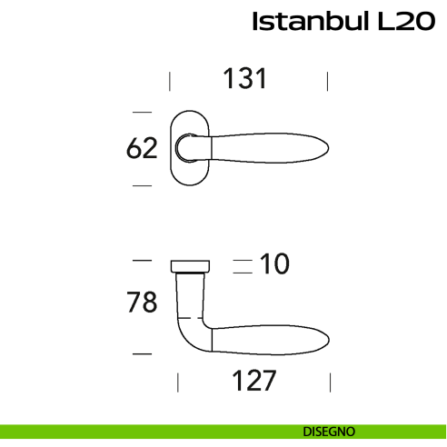 Maniglia in acciaio per porta Istanbul L20 Reguitti Inox rosetta ovale - disegno