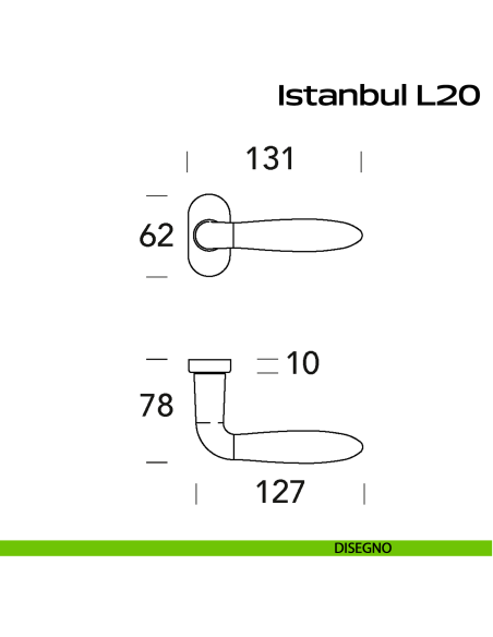 Maniglia in acciaio per porta Istanbul L20 Reguitti Inox rosetta ovale - disegno