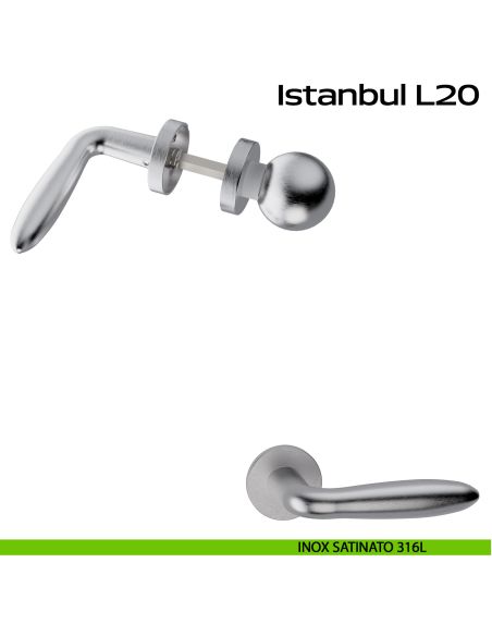 Maniglia in acciaio Istanbul L20 e pomolo fisso C59 Reguitti Inox - acciaio inox 316L