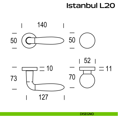 Maniglia in acciaio Istanbul L20 e pomolo fisso C59 Reguitti Inox - disegno