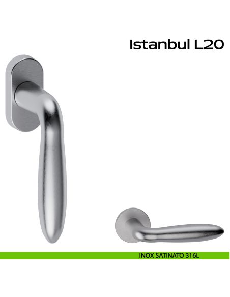 Maniglia in acciaio per finestra DK Istanbul L20 Reguitti Inox - inox satinato 316L
