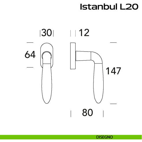 Maniglia in acciaio per finestra DK Istanbul L20 Reguitti Inox disegno