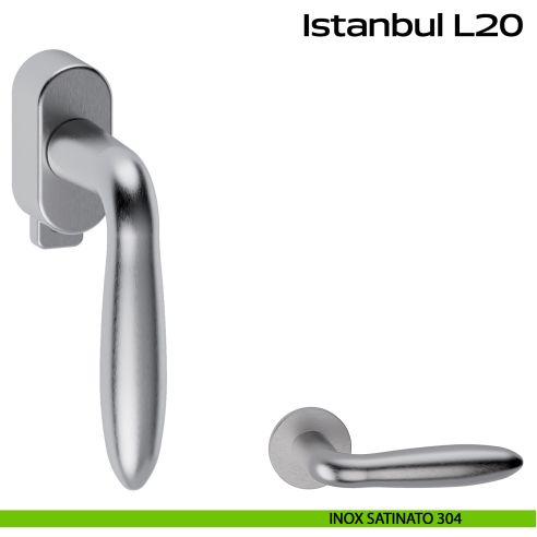 Maniglia in acciaio per finestra DK con pulsante su placca Istanbul L20 Reguitti Inox - inox satinato 304