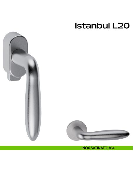 Maniglia in acciaio per finestra DK con pulsante su placca Istanbul L20 Reguitti Inox - inox satinato 304
