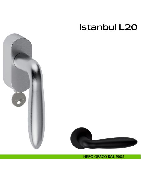 Maniglia in acciaio per finestra DK con chiave Istanbul L20 Reguitti Inox - nero opaco RAL 9005