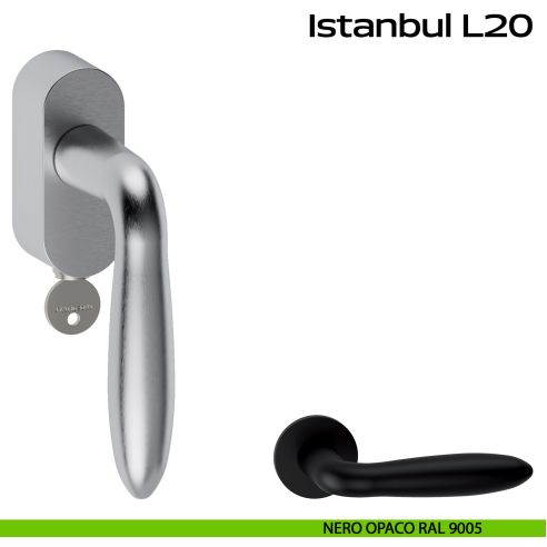 Maniglia in acciaio per finestra DK con funzione TBT Istanbul L20 Reguitti Inox - nero opaco RAL 9005