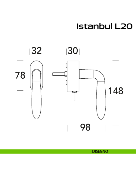 Maniglia in acciaio per finestra DK con funzione TBT Istanbul L20 Reguitti Inox disegno