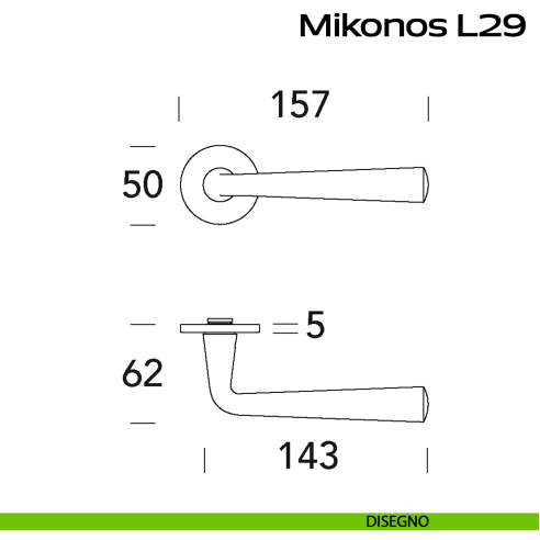 Maniglia in acciaio per porta Mikonos L29 Reguitti Inox - disegno