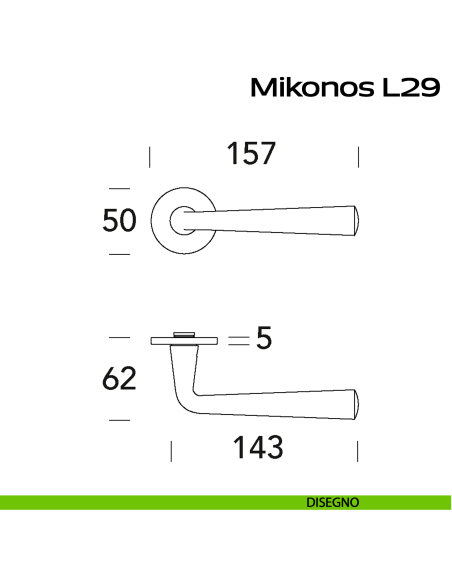 Maniglia in acciaio per porta Mikonos L29 Reguitti Inox - disegno