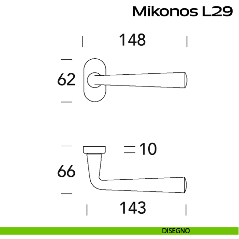 Maniglia in acciaio per porta Mikonos L29 Reguitti Inox rosetta ovale - disegno