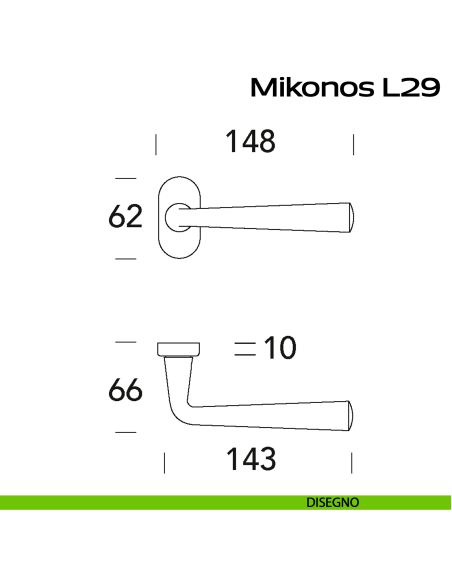 Maniglia in acciaio per porta Mikonos L29 Reguitti Inox rosetta ovale - disegno
