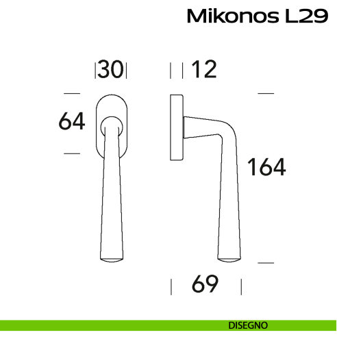 Maniglia in acciaio per finestra DK Mikonos L29 Reguitti Inox disegno