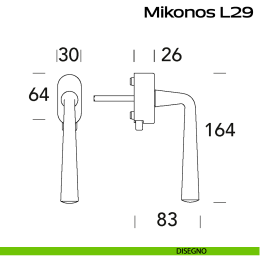 Maniglia in acciaio per finestra DK con pulsante su placca Mikonos L29 Reguitti Inox 2