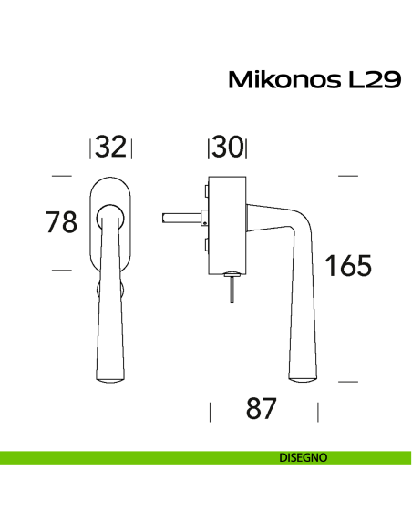 Maniglia in acciaio per finestra DK con funzione TBT Mikonos L29 Reguitti Inox disegno