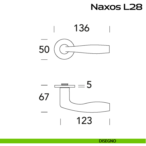 Maniglia in acciaio per porta Naxos L28 Reguitti Inox - disegno