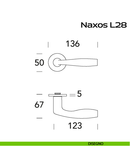 Maniglia in acciaio per porta Naxos L28 Reguitti Inox - disegno
