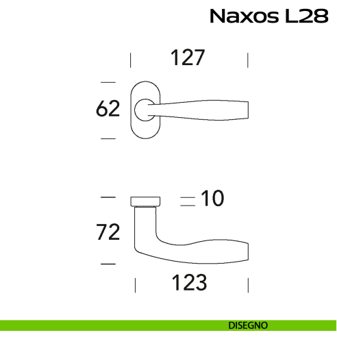 Maniglia in acciaio per porta Naxos L28 Reguitti Inox rosetta ovale - disegno