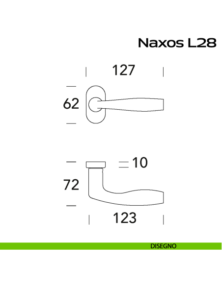 Maniglia in acciaio per porta Naxos L28 Reguitti Inox rosetta ovale - disegno