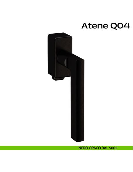 Maniglia in acciaio per finestra DK con pulsante su placca Atene Q04 Reguitti Inox - nero opaco RAL 9005