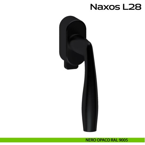 Maniglia in acciaio per finestra DK con pulsante su placca Naxos L28 Reguitti Inox - nero opaco RAL 9005